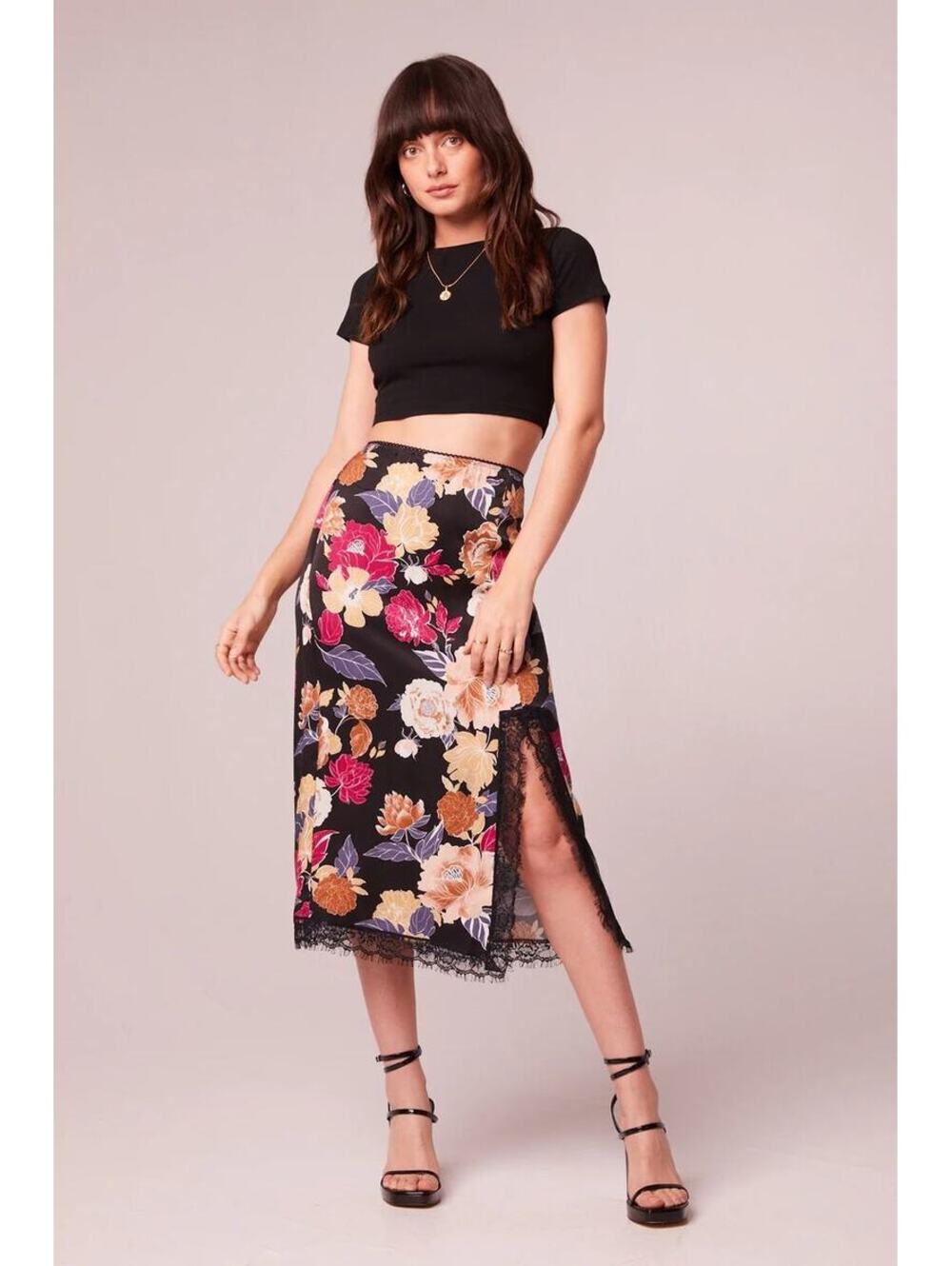 Band of the Free NWT Women's Lilou Black Floral Lace Slip Midi Skirt - M